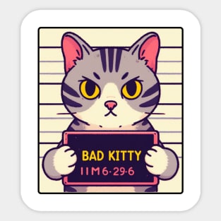 Mugshot Drawing of Bad Kitty in Jail Sticker